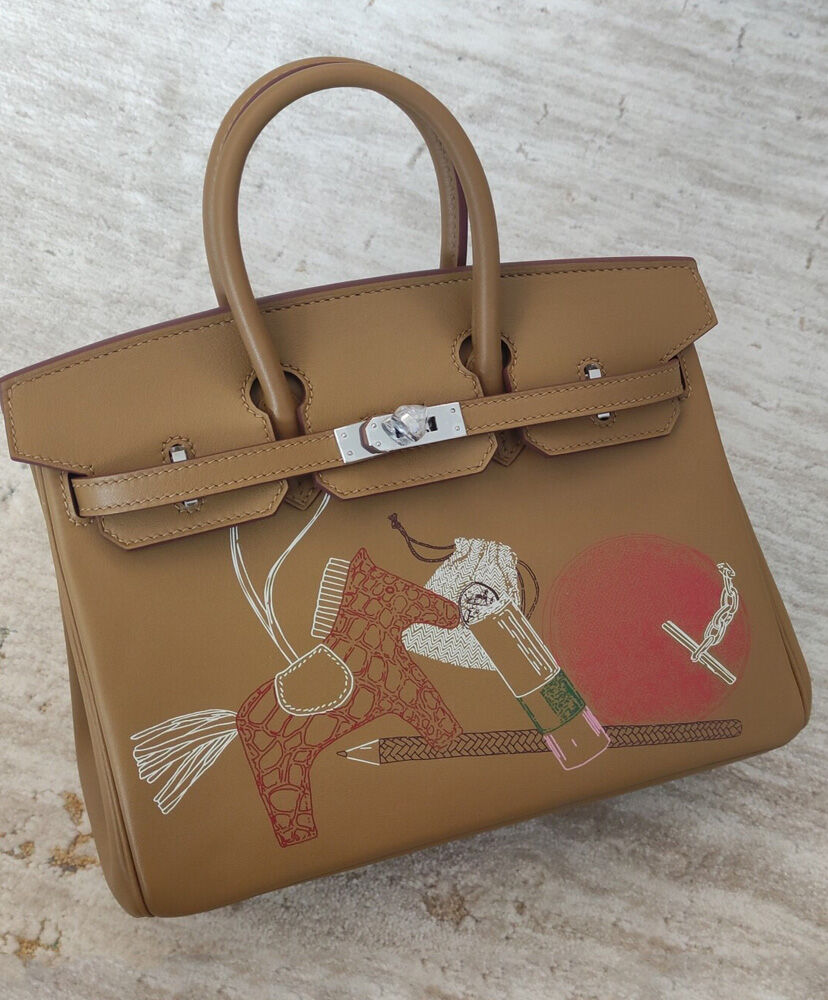 Hermes Birkin 25 In   Out Biscuit Swift Palladium Hardware Coffee