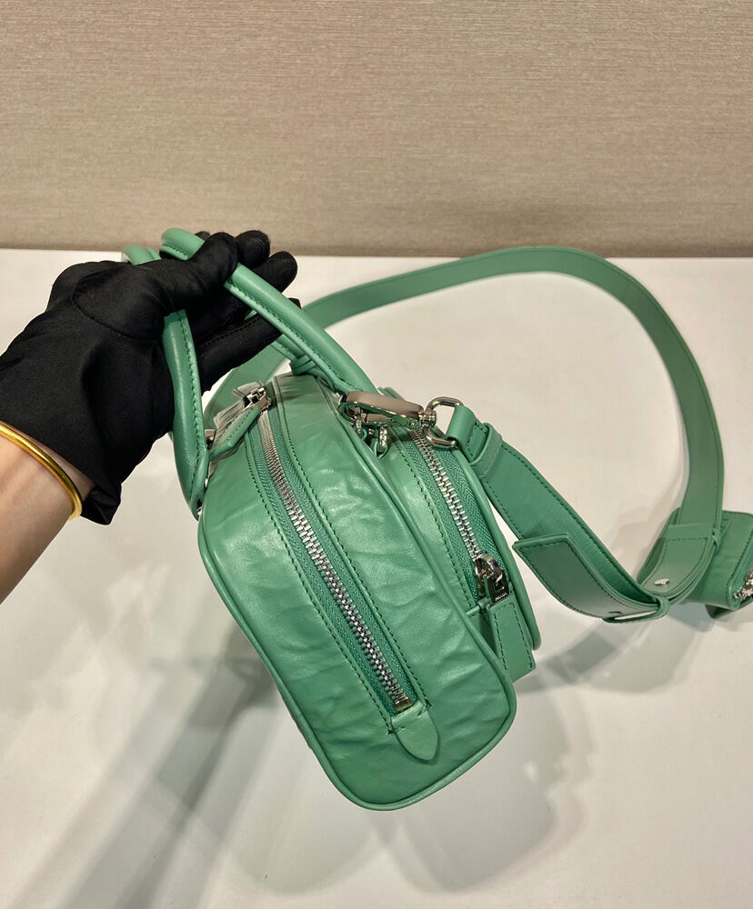 Prada Antique Nappa Leather Multi-pocket Top-handle Bag 1BB099 Green