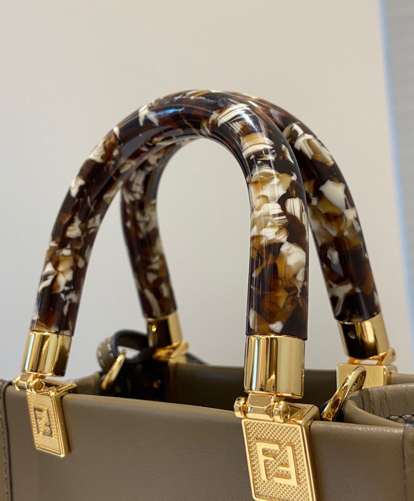 Fendi Mini Sunshine Shopper Leather And Elaphe Bag 8BS051 Khaki