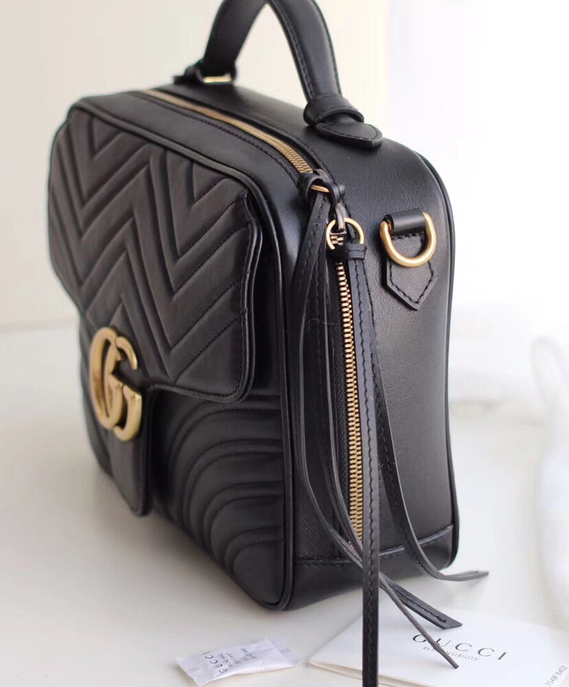 Gucci GG Marmont matelasse top handle bag 498100 Black