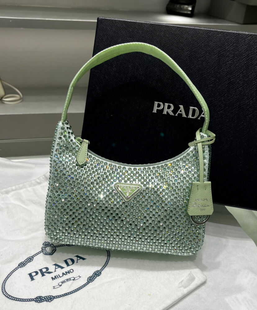 Prada Satin Mini-bag With Artificial Crystals Green