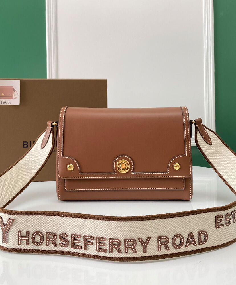 Burberry Topstitched Leather Shoulder Bag Coffee