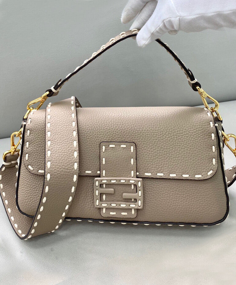 Fendi Baguette Full Grain Leather Bag 8BR600 Gray