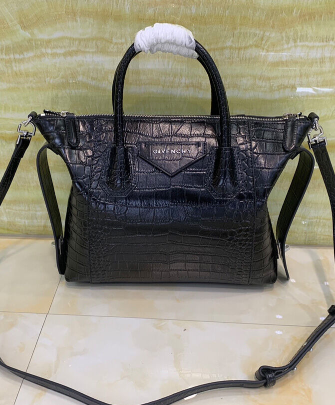 Givenchy Small Antigona Soft Bag In Crocodile Effect Leather Black