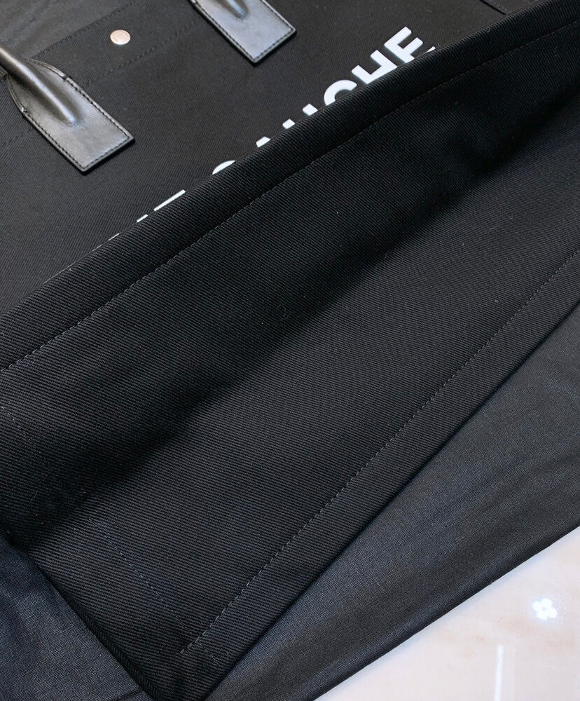 Saint Laurent Rive Gauche Tote Bag In Linen And Leather 499290 Black