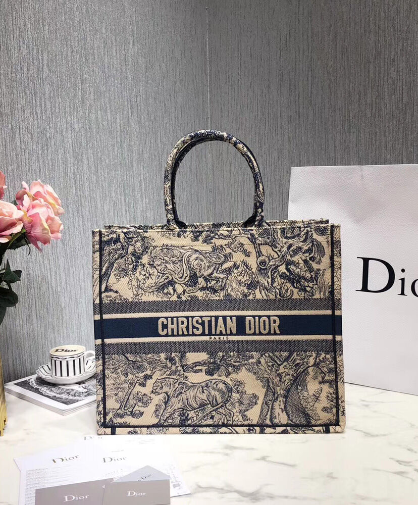 Christian Dior Book Tote Toile de Jouy Bag Blue
