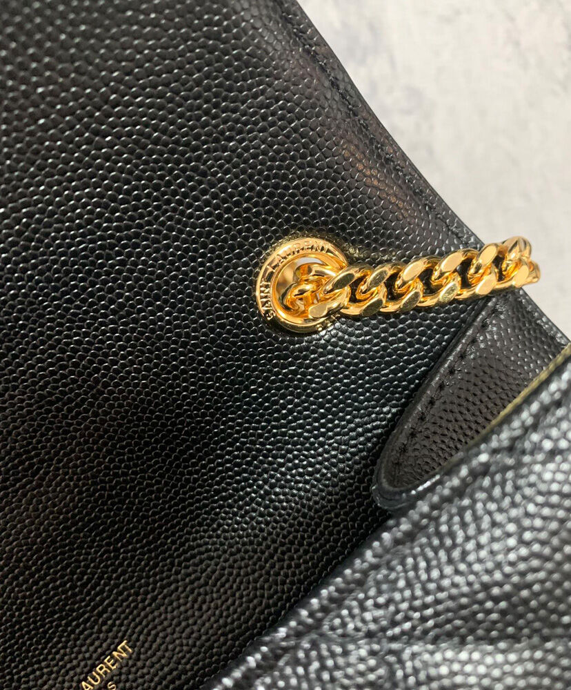 Saint Laurent Envelope Small Bag In Mix Quilted Grain De Poudre Embossed Leather Black