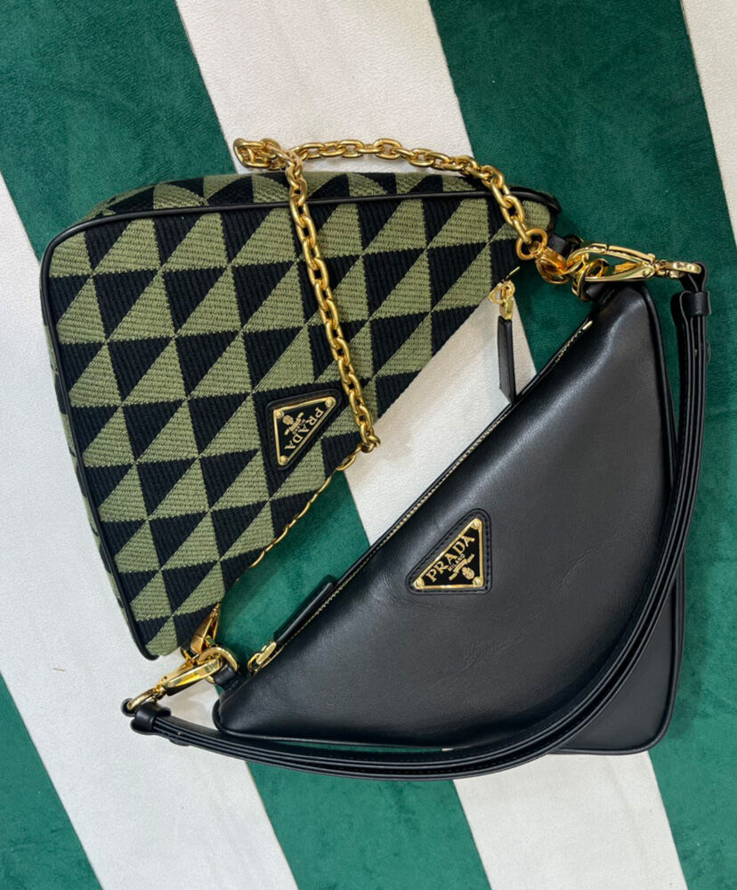 Prada Symbole Leather And Fabric Mini Bag 1BC176 Green