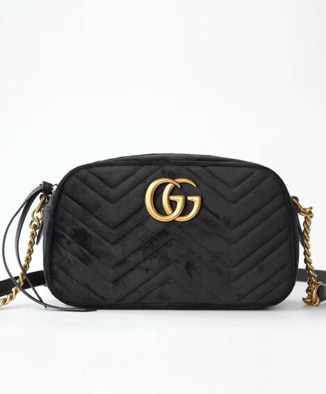 Gucci GG Marmont velvet small shoulder bag 447632 Black