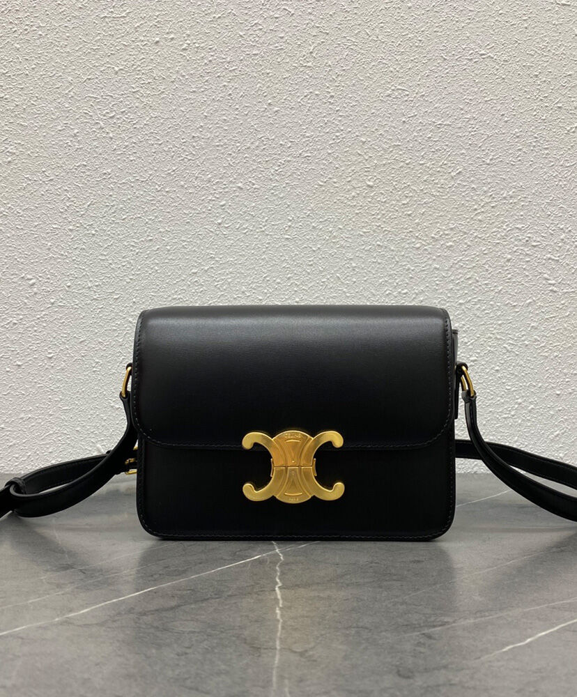Celine Teen Triomphe Bag In Shiny Calfskin Black