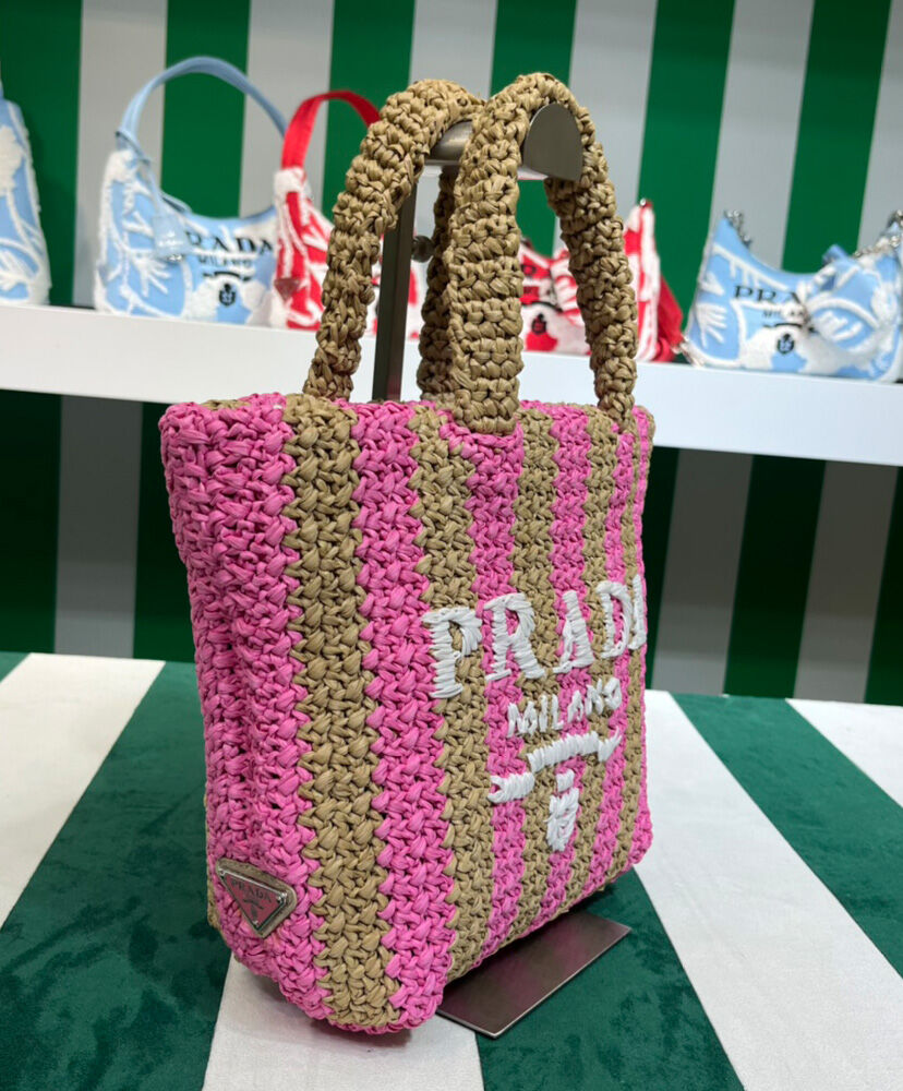 Prada Small Raffia Tote Bag Peachblow