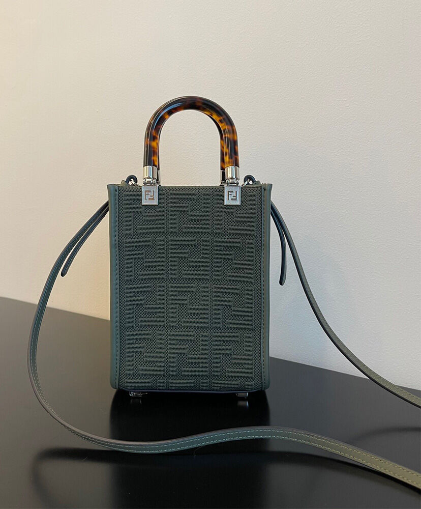 Fendi Mini Sunshine Shopper FF Fabric Mini Bag 8BS051 Green