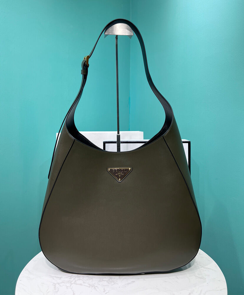 Prada Large Leather Shoulder Bag With Topstitching 1BC181 Green