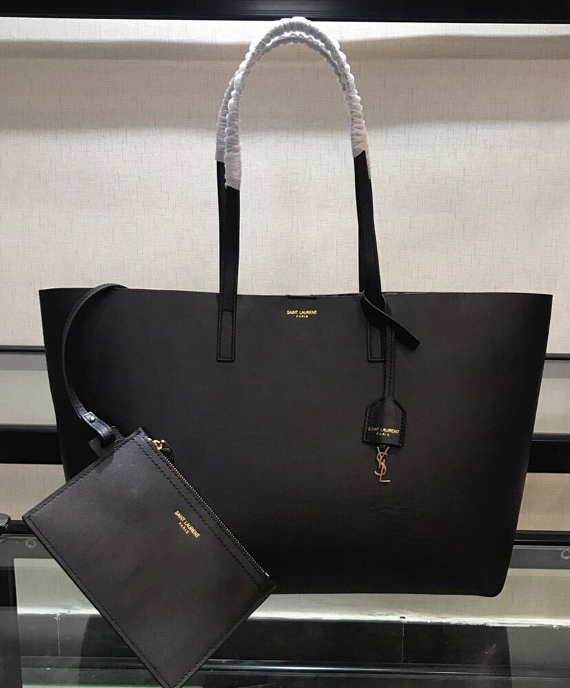 Saint Laurent Calfskin Monogram Shopping Tote Black