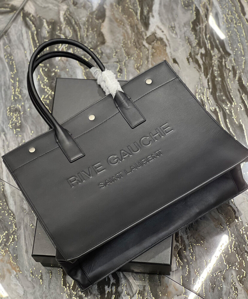 Saint Laurent Rive Gauche Small Tote Bag In Smooth Leather Black