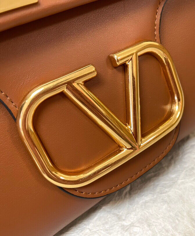 Valentino Stud Sign Nappa Shoulder Bag Coffee