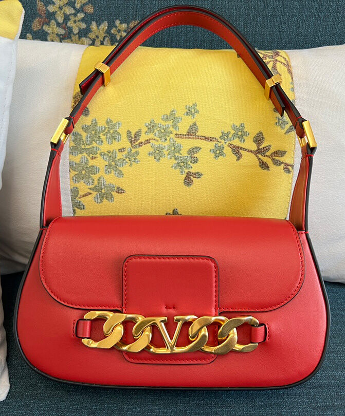 Valentino Vlogo Chain Shoulder Bag In Calfskin Red