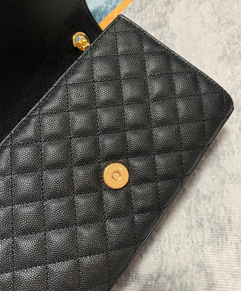 Saint Laurent Envelope Small Bag In Mix Quilted Grain De Poudre Embossed Leather Black