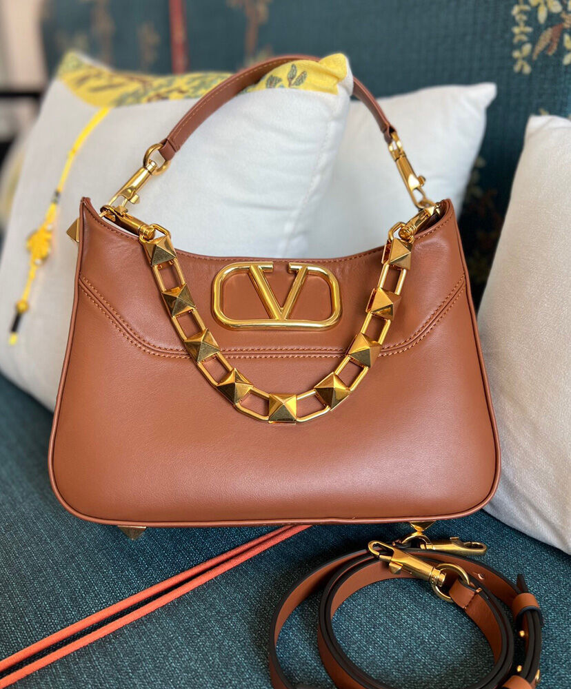 Valentino Garavani Stud Sign Hobo Bag Coffee