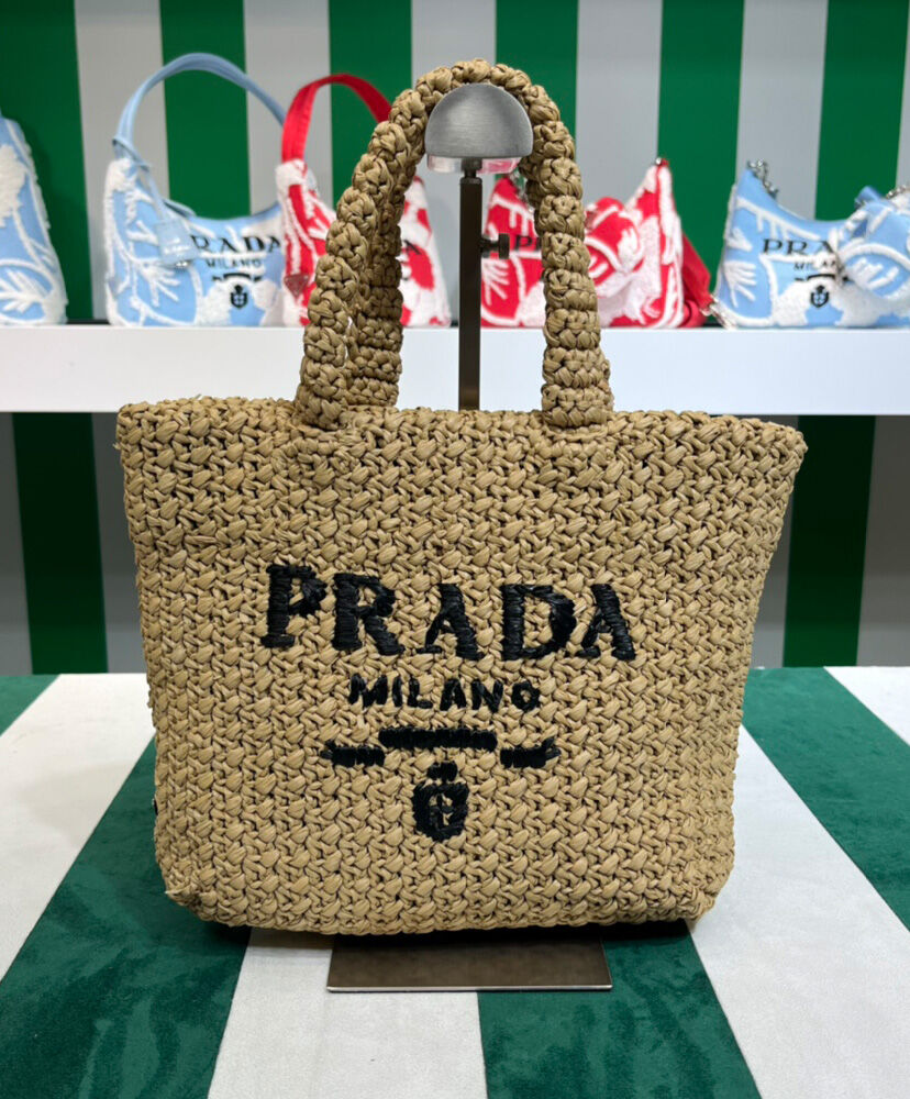 Prada Small Raffia Tote Bag Apricot
