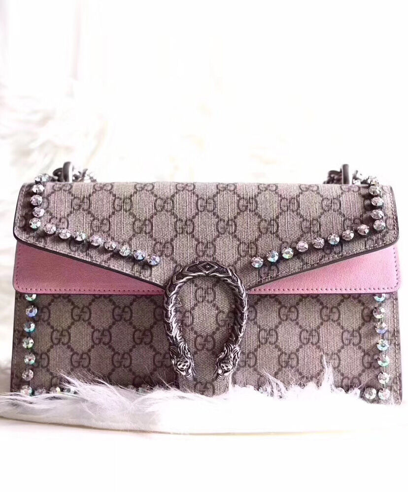 Gucci Dionysus GG Supreme shoulder bag with crystals 400249 Pink