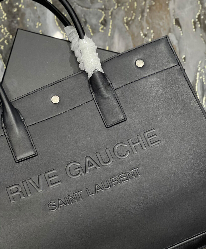Saint Laurent Rive Gauche Small Tote Bag In Smooth Leather Black