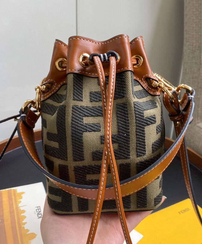 Fendi Mon Tresor Canvas Mini Bag 8BS010 Coffee