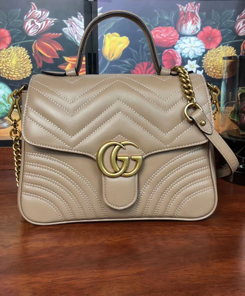 Gucci GG Marmont small top handle bag 498110 Apricot