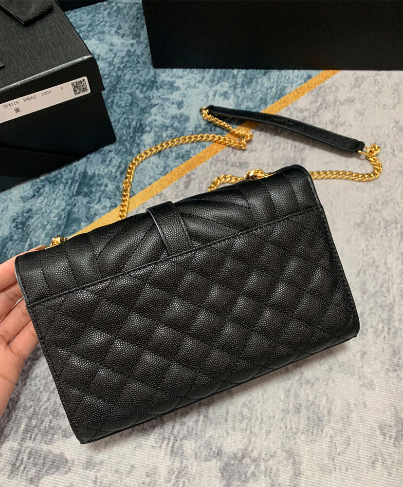 Saint Laurent Envelope Small Bag In Mix Quilted Grain De Poudre Embossed Leather Black