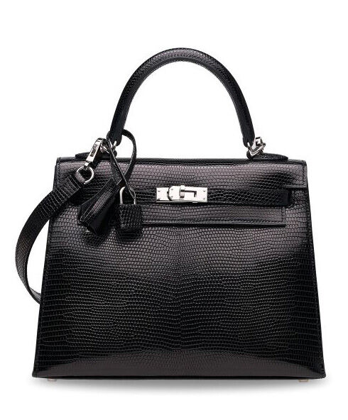 Hermes Kelly Lizard 25 Bag Black