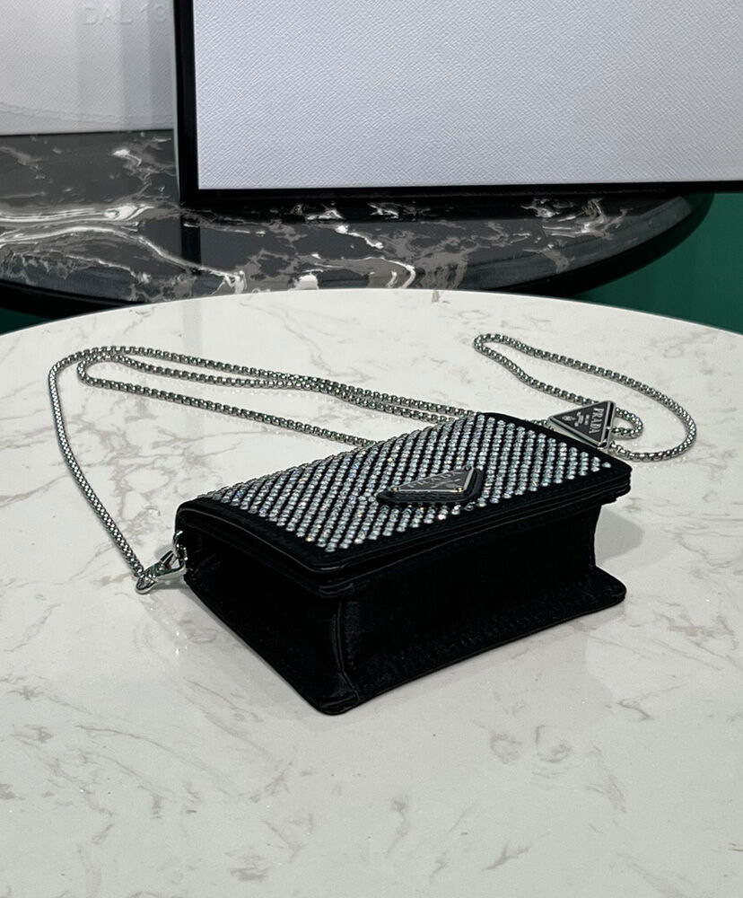 Prada Cardholder With Shoulder Strap And Crystals Black