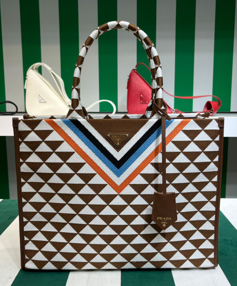 Prada Symbole Jacquard Fabric Handbag Coffee
