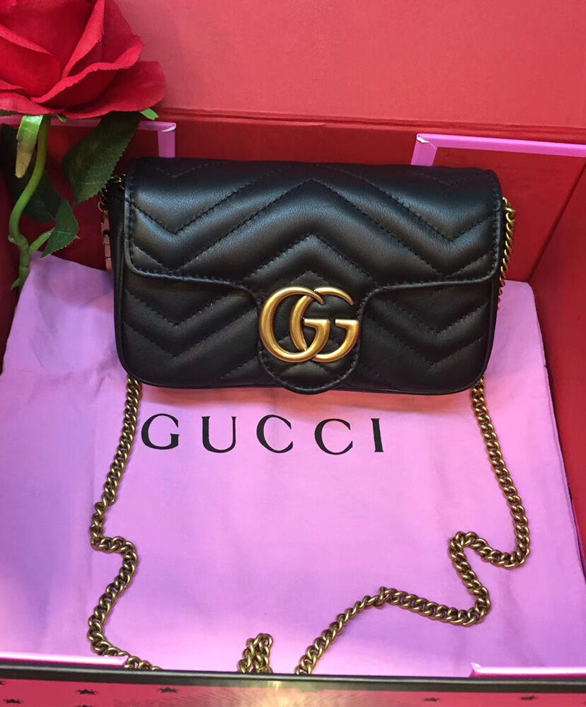 Gucci GG Marmont matelasse leather super mini bag 476433 Black