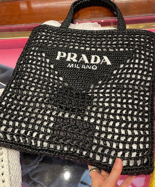 Prada Raffia Tote Bag 1BG393 Black