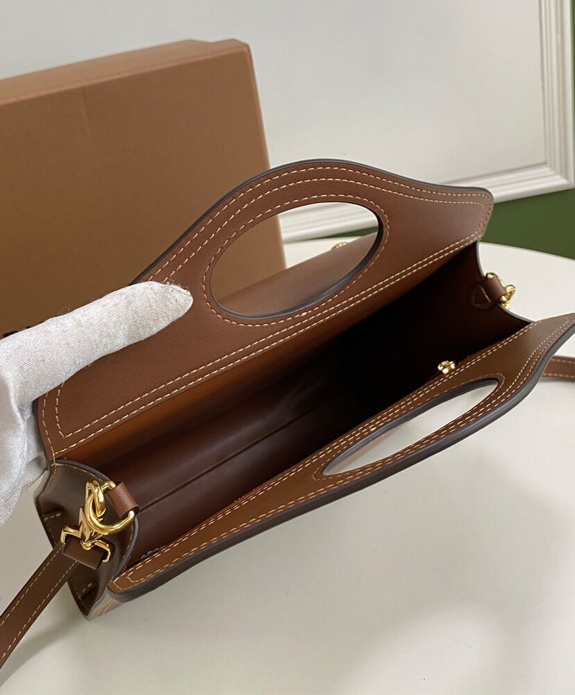 Burberry Mini Topstitch Detail Leather Pocket Bag Coffee