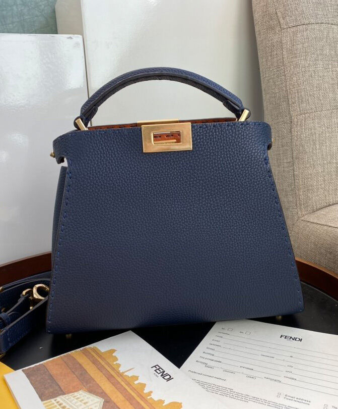 Fendi Peekaboo Iconic Essentially Leather Bag Dark Blue