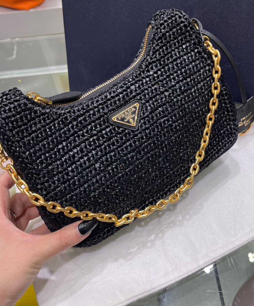 Prada Re-Edition 2005 Raffia Bag 1BH204 Black