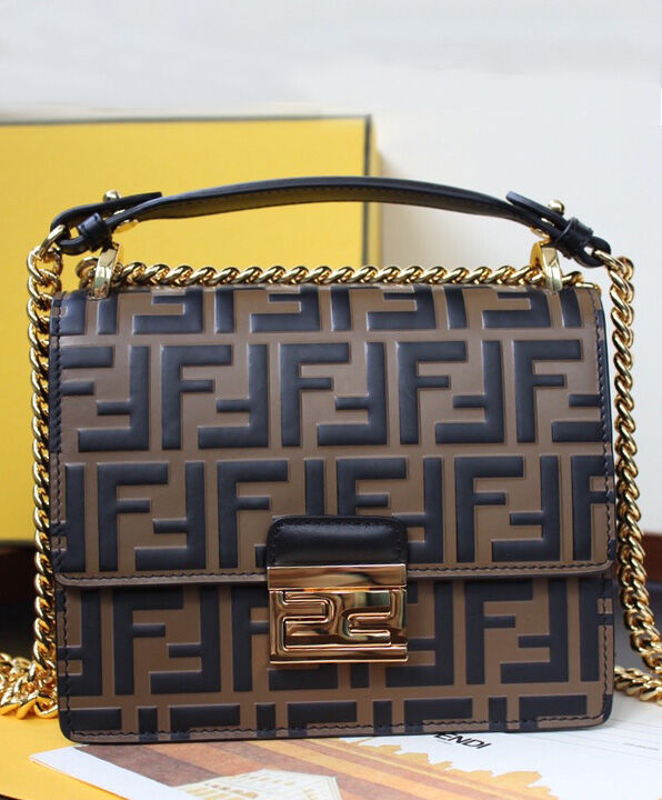 Fendi Kan I Small Leather Bag 8M0417 Coffee
