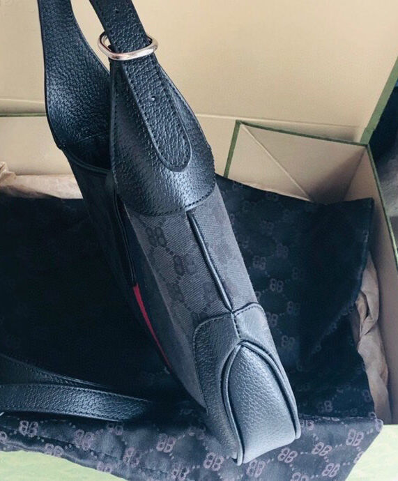 Balenciaga Hacker Small Hobo Bag In Jacquard Canvas Black