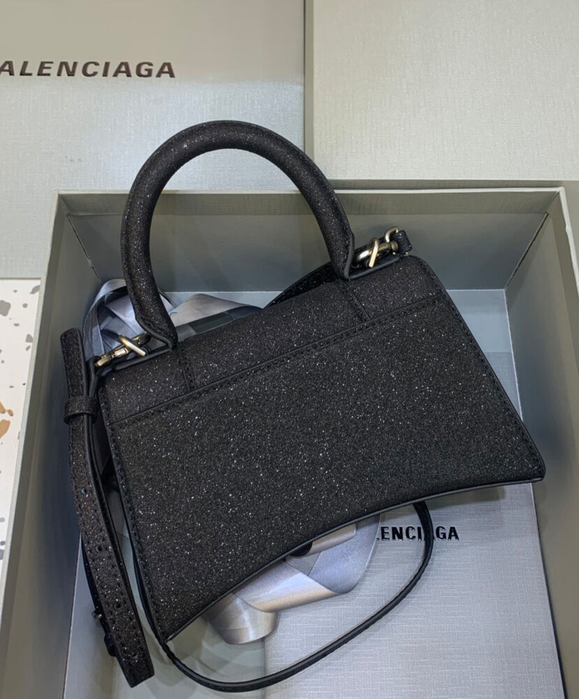 Balenciaga Hourglass XS Handbag In Glitter Material Black