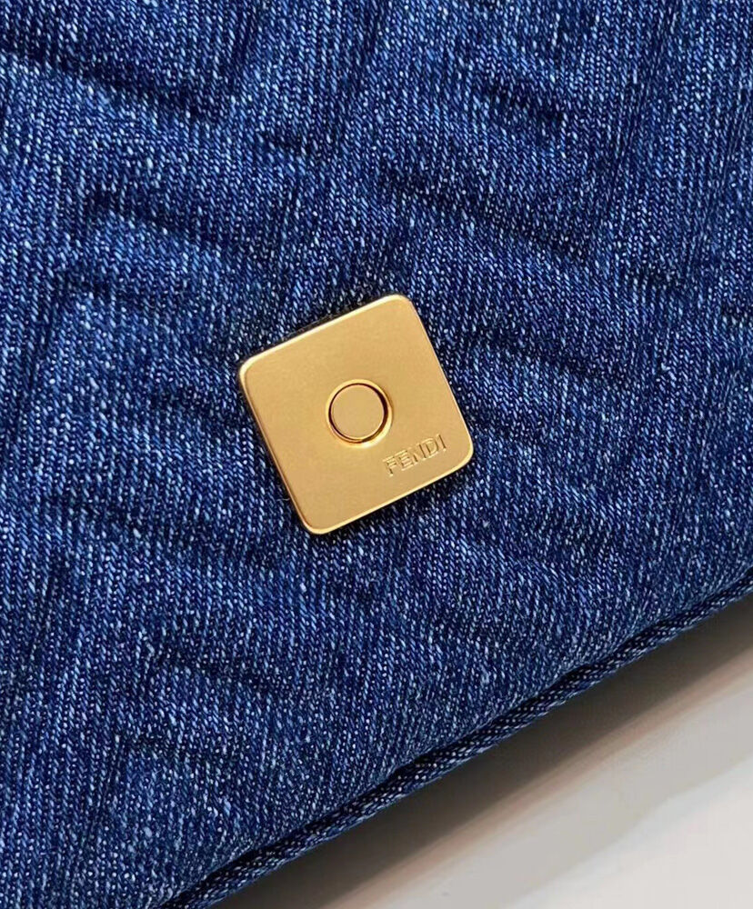 Fendi Baguette Chain Midi Denim Bag 8BR793 Blue