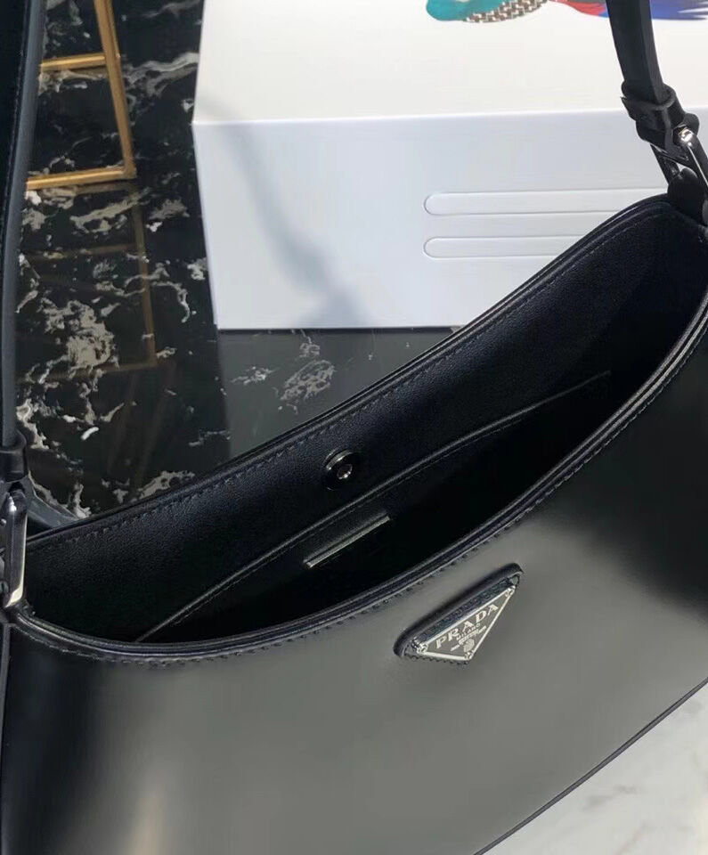 Prada Cleo Brushed Leather Shoulder Bag 1BC499 Black