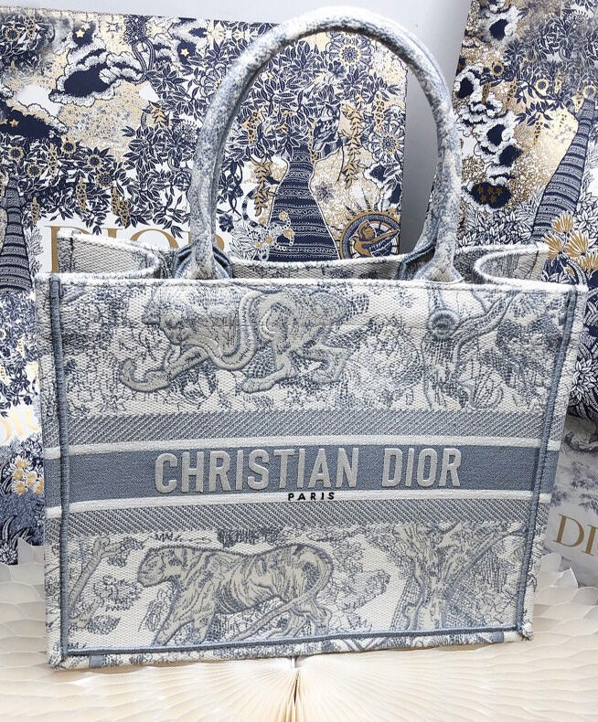 Christian Dior Small Jui Print Book Tote Bag Gray