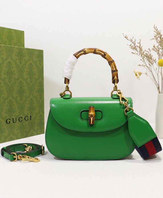 Gucci Small Top Handle Bag With Bamboo 675797 Green