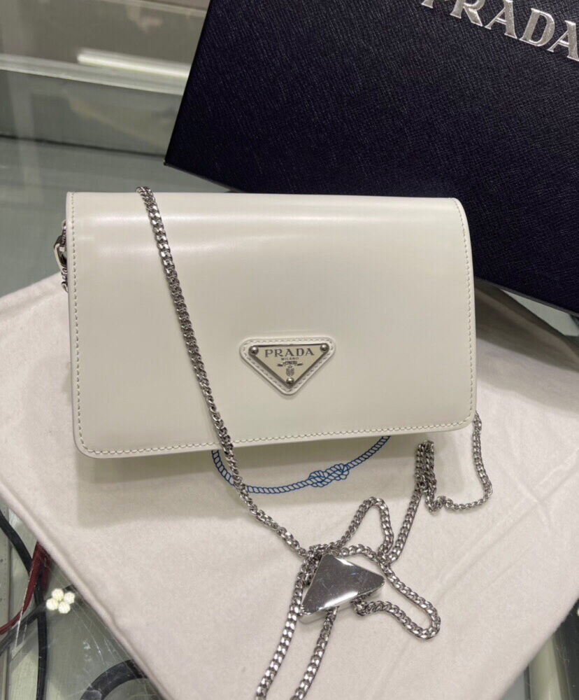 Prada Brushed Leather Shoulder Bag 1BD307 Cream