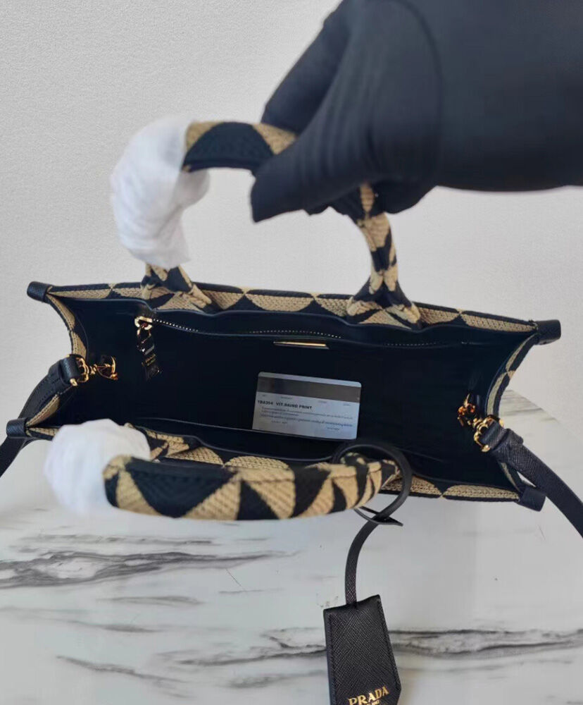 Prada Small Symbole Jacquard Fabric Handbag Black