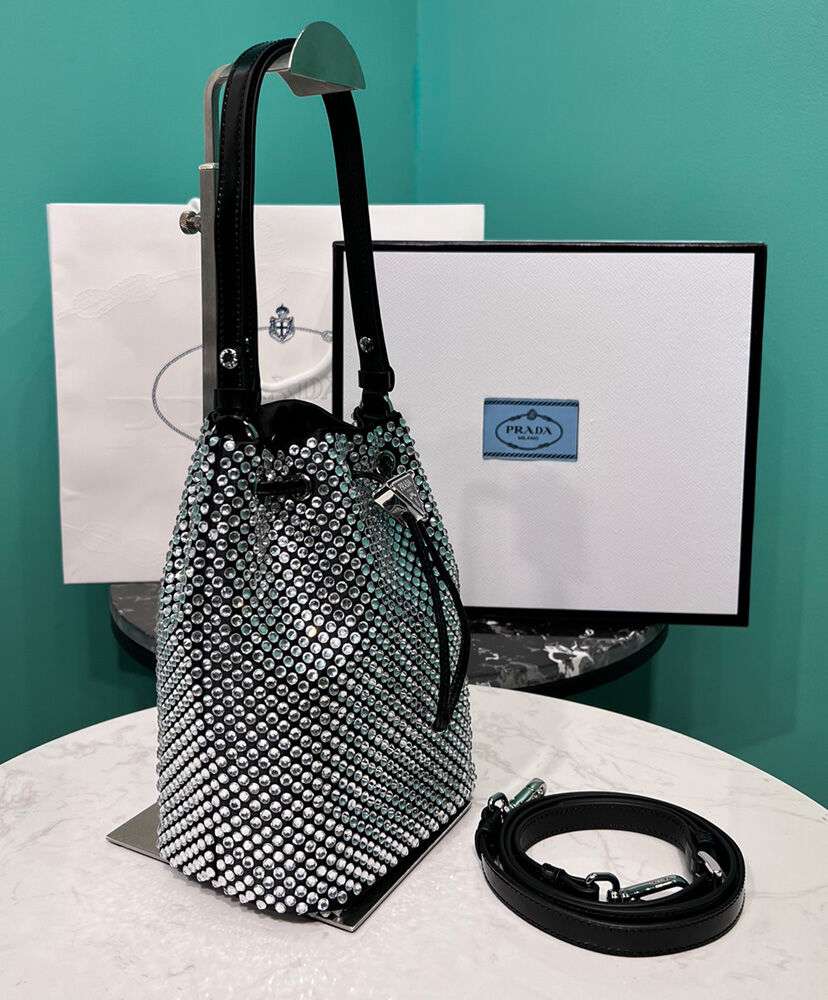 Prada Satin Mini-bag With Crystals 1BE067 Black