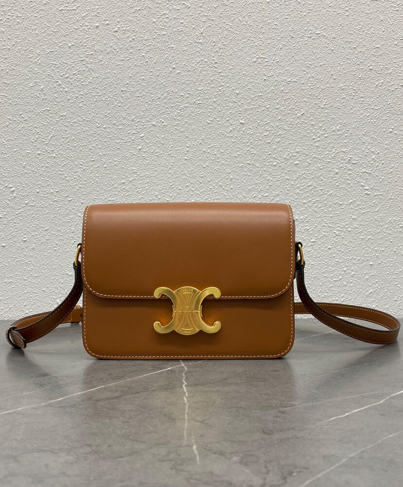 Celine Teen Triomphe Bag In Shiny Calfskin Coffee