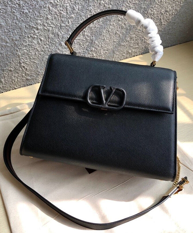 Valentino Garavani Vsling Grainy Calfskin Handbag Black