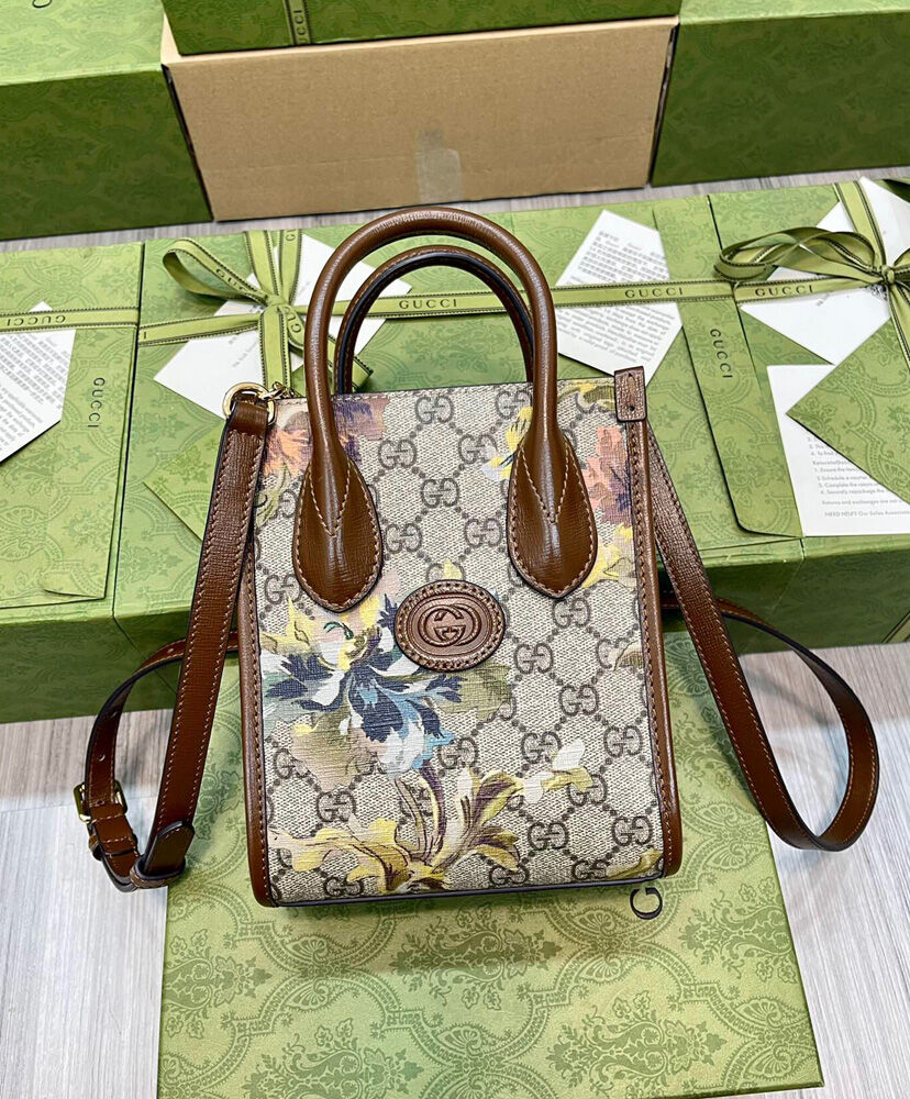 Gucci GG Carnation Print Mini Tote Bag 671623 Green